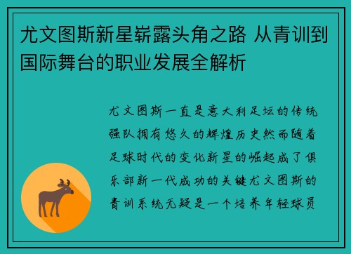 尤文图斯新星崭露头角之路 从青训到国际舞台的职业发展全解析
